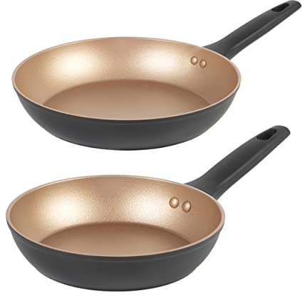 Russell Hobbs COMBO-7950 Pfannenset - 2-teilig Bratpfanne-Set, Antihaft Induktions-Boden-Bratpfannen, Aluminium, PFOA-Frei, Universalpfannen, Frittieren kein Öl, Opulence Kollektion, Gold, 20/28 cm