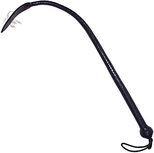 SCORPIONS Fouet de taureau en cuir de vache véritable de 0,9 m de long avec pagaie sur le dessus, fouet tressé équestre, fouet de cowboy professionnel pour fissurer (0,9 m, noir)