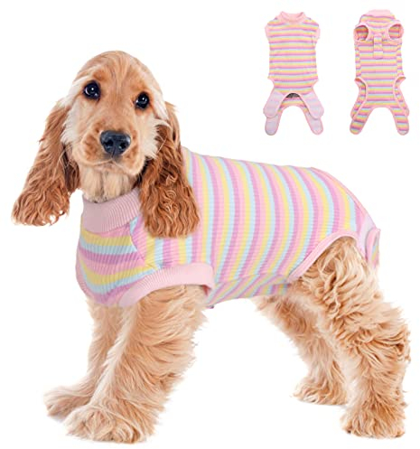 PUMYPOREITY Hundebody Nach Op Hündin, Leckschutz Anti-Wundlecken Op Body Hund Wundschutzanzüge Chirugenanzug Pet Shirt(Rosa Streifen, M)