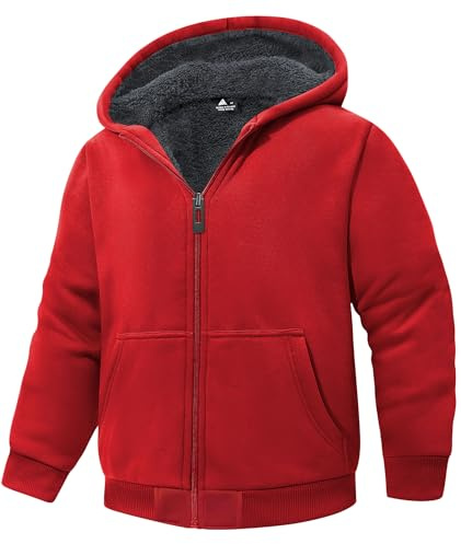 LLdress Sudadera Niños Sudaderas con Cremallera Cálida Capucha Chaqueta Otoño con Caliente Chaquetas Invierno Ourdoor Forro Polar Pullover(Rojo L)