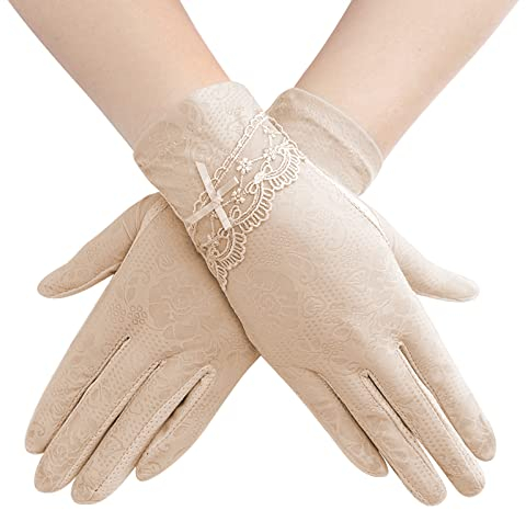 Damen Sommer Kurze Spitzenhandschuhe Bow Knot Sonnenschutz Handschuhe Hübsch Anmut Retro Damenhaft Fahrradhandschuhe Dünne Atmungsaktive Eisseidenhandschuhe für Hochzeit Opera Tanzparty Konzert