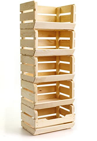 Holzfee Obstkiste Gemüsekiste Kartoffelkiste Penta-Set Holz massiv Stapelkiste | Auuswahl (naturbelassen, ohne Rollen)
