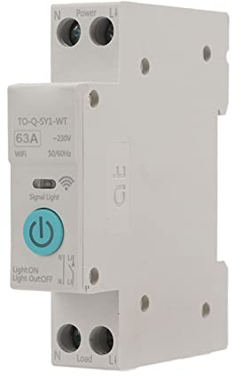 WiFi Smart Switch Disjoncteur Téléphone sans Fil Télécommande DIN35 Rail Cycle Timing Compte à Rebours Minuterie Fonction de Temps Télécommande Blanc Convient pour la Maison Intelligente(63A)