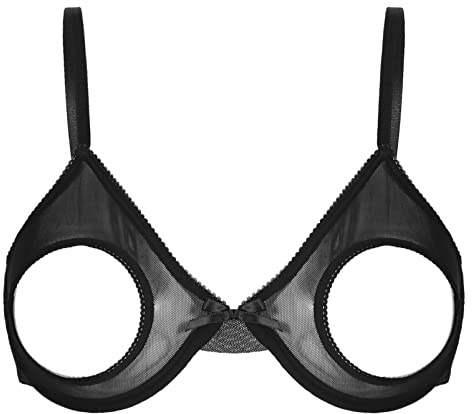 Alvivi Femme Soutien-Gorge Redresse Sein Nu Ouvert Lingerie Brassière Érotique sous Vêtement Transparent Bralette S-5XL Noir XL