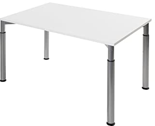 boho office® Konferenztisch, Schreibtisch, Tisch, Silber, in der Höhe einstellbar inkl. Tischplatte in 160 x 80 cm in Weiß
