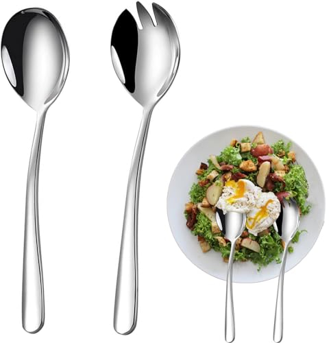 2 Stück Salatbesteck Edelstahl, Salat Besteck, Salatbesteck, Servierbesteck, Göffel Edelstahl, Salatbesteck Set aus Edelstahl, Salatgabeln aus Edelstahl, Salatgabel, Servierlöffel, 32x6.5cm