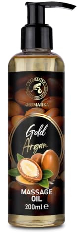 Aceite de Masaje Argán Dorado 200 ml - Aceite de Almendras - Aceite de Semilla de Uva - Aceite de Semilla de Melocotón - Aceite de Jojoba - Aceite de Argán - Aceites para el Cuidado de la Piel