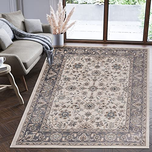 Mazovia Groß Teppich Flur 200x300cm Creme Klassisch Weich Pflegeleicht Weiß | Teppich für Eingangsbereich Küche Büro Wohnzimmer Schlafzimmer Beige Fußbodenheizungsgeeignet Reinigungsmittelbeständig