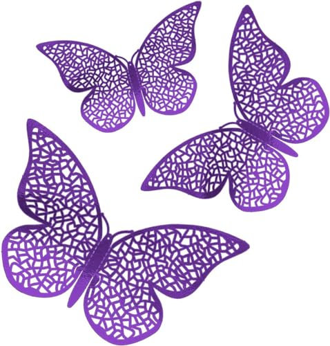 150 x 3 dimensioni decorazione da parete 3D farfalla adesivi rimovibili per baby party matrimonio decorazione (viola)