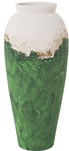 Jarron de Suelo de Ceramica en Verde, Dorado y Blanco 60x25x25 cm