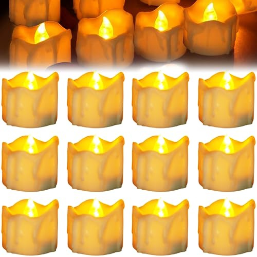 SPORWAY LED Kerzen 12 Stück, LED Teelichter Flammenlose Kerzenlichter Batteriebetriebene, LED Kerzen mit Timer Blinkend Teelichter für Halloween Weihnachten Hause Hochzeit Party Deko (Warmes Gelb)