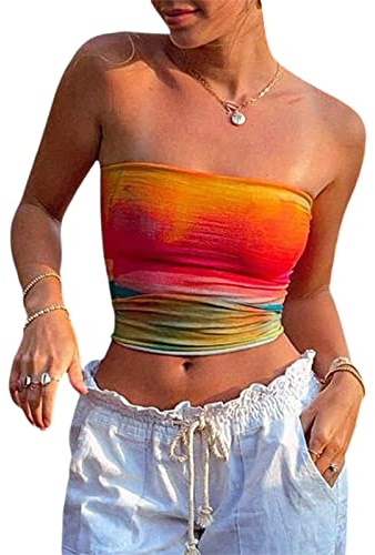 Yassiglia Y2K - Top da donna elegante a tubo, senza maniche, senza spalline, sexy, slim fit, per adolescenti e ragazze, Arancione A, S