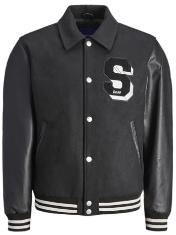 JACK & JONES Jorcarter Varsity Wool Blend Bomber Noos Chaqueta universitaria, Negro, S para Hombre