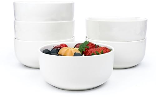 Jassceram Cereal Bowls Set of 6, 800ml Ceramic Large Bowls for Soup, Salad, Dessert and Oatmeal, Suitable for Kitchen or Dining - Dishwasher & Microwave Safe, 6 Inch, 28 Oz, White