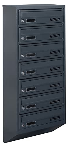 7er GDS Anthrazit RAL 7016 Briefkastenanlage Wandbriefkasten 20cm tief | 2 Schlüssel, DIN-A4-Format, Innenbereich, verzinkter Stahl, 2 Schlüssel, Wandmontage, modular