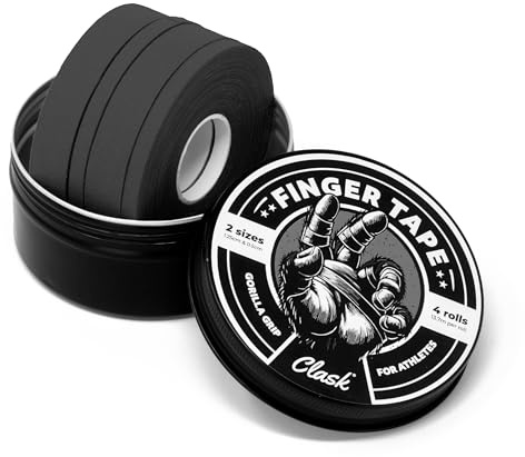 Clask Fingertape-Set, robust, 4 Rollen (54 m) und 2 Breiten, Sport-Klebeband für Finger aus 100 % Baumwolle, atmungsaktiv und leicht zu schneiden, ideal für Klettern, Crossfit und Handball (schwarz)