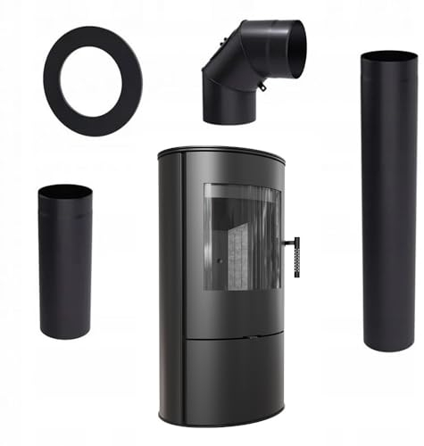 KRATKI Kaminofen aus Stahl Rollo bereit Satz Ø 150 7 kW mit Raumluftunabhängig, Blass Verkleidung, freistehend, BImSchV 2, Staubauslass, 150 mm, EEK A Kaminofen HKI