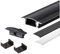 ENERGMiX Perfil de aluminio para LED de 2 m, color negro, riel en T, sistema de canal para tiras LED, incluye 2 cubiertas de perfil D-S