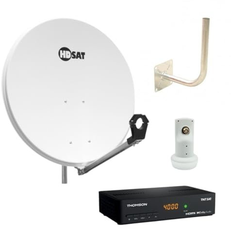 Pack HDSAT Parabole Satellite Acier 80cm Support LNB + LNB Single + Décodeur Satellite HD TNTSAT Astra + Carte + Bras coudé