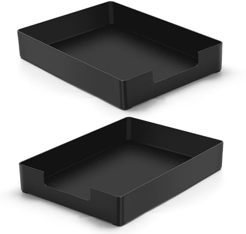 AZFUNN Letter-Size Tray Desk Letter Tray Paper Tray, Sturdy Heavy-Duty Plastic Printer Paper Tray, Single-Tier Stackable File Storage Organizer for Office Home (Black ×2)