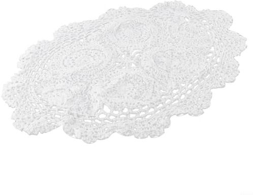 Napperon ovale de style rétro, napperons vintage en dentelle de coton crochet à la main, motif floral (blanc)