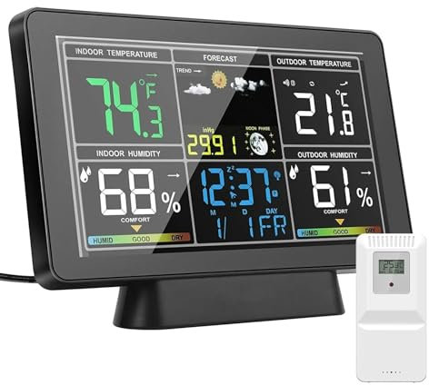 Stations météo Station météo sans fil, réveil en bois, thermomètre numérique, humidité, température, capteur sans fil, montre for la maison et le bureau #30 Capteur multi-extérieur(C)