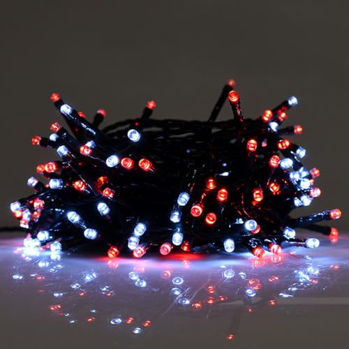 Partenopea serie stringa catena luminosa di luci 500 LED per albero di Natale da Esterno natalizie ed Interno controller con 8 giochi di luce e Memoria cavo verde (Rosso + Bianco freddo, 25mt)