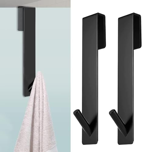 ZYEKIU 2 Stück Haken Duschwand Duschhaken Ohne Bohren, Türhaken für Duschwand Halterung für Duschabzieher Handtücher Edelstahl Handtuchhaken für Glasstärken von 6-12mm (Schwarz)