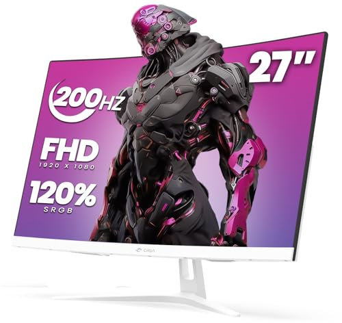CRUA 27 böjd spelmonitor, FHD 1 920 x 1080P, 165Hz/200Hz datorskärm, 1800R VA-skärm, 99% sRGB, AMD FreeSync-stöd, blått ljusfilter, HDMI och DP, väggmonteringsinstallation- vit
