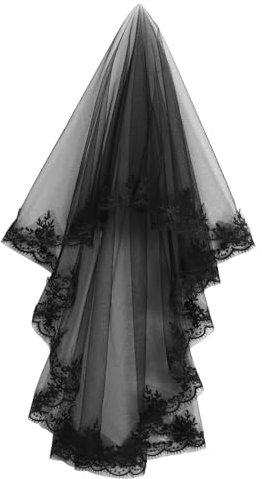 SAFIGLE Schwarzer Spitzen Schleier Für Halloween Kostü Braut Accessoire Für Hochzeiten Und Cosplay Partys Elegante Kopfbedeckung Für Damen Ideal Für Halloween Und Festliche Anlässe