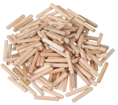 PATIKIL 150 Stück 4 x 25mm Holzdübel Set, Holzrillendübel Riffelholzdübel Holzstifte Dübel Set Gerillte Holzübelstifte Dübel Holz mit Rillen für Zimmerei Möbel Tür Kunsthandwerk Projekte