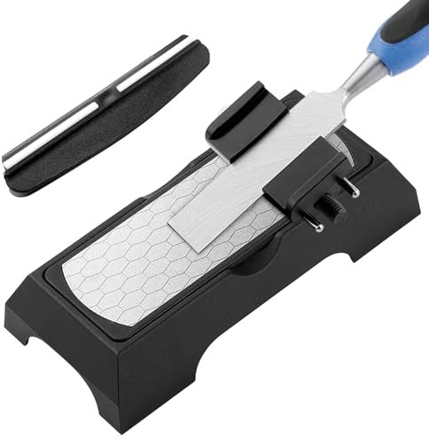 Piedra Afilar Diamante Juego, con Ángulo Ajustable Soporte y Abrazadera, Doble Cara Grano 400/1000, Adecuado para Tamaños de Cuchillos (36-80 mm), para Construir Bordes Afilados (negro, plata.)
