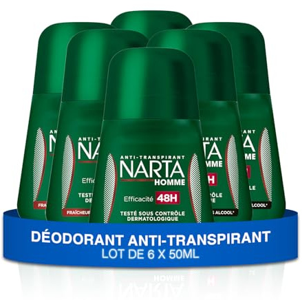 Narta - Déodorant Homme Bille - Fraicheur Classique Anti-Transpirtant Efficacité 48h Sans Alcool - lot de 6 x 50ml