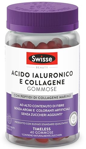 SWISSE - Pastiglie Gommose con Peptidi di Collagene Marino, Integratore Collagene e Acido Ialuronico Anti-Age, Integratori Donna e Uomo per la Salute e Bellezza della Pelle, 40 Unità, Frutti di Bosco