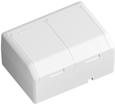 Temolink Euro Classic 2 Fach IP44 Steckdose Aufputz, 2 Schuko Wandsteckdose mit Klapp-Deckel, 250V 16A, 103 x 75 mm Feuchtraum Steckdose, Wasserdichte Steckdosen Aussen,Weiß