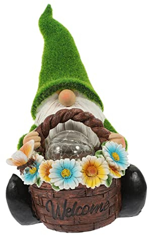 TOYANDONA Statue De GNOME De Jardin Solaire en Résine Éclairage LED, Décoration Extérieure pour Pelouse, Ornement Artistique Peint à La Main, Résistant Aux UV, Éclairage Écologique pour Jardin