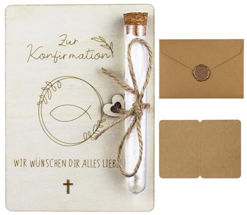 Suysion Geldgeschenk zur Konfirmation – Geschenkverpackung aus Holz mit Briefumschlag & Glückwunschkarte – Konfirmationsgeschenk Mädchen Junge – Geldgeschenke Idee