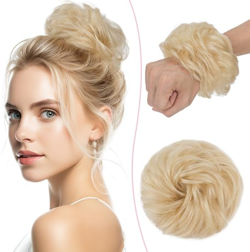SEGO Pro 25g Haarschmuck Dutt Haarteil Echthaar Wellig Lockig Haardutt Haarverlängerung Hochsteckfrisur Pferdeschwanz Haarteile, 60#Platinblond