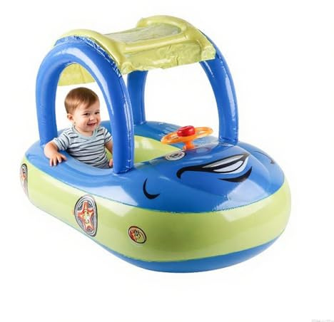 Swimming aid for children, pool for boys, inflatable car shaped toy with roof and sun protection for swimming training in summer, beach and more