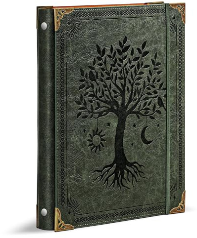 Leder 3-Ring-Ordner für 21,6x27,9 cm (8,5x11) Papier, 2,5 cm runde Ringe für 200 Blatt, Notizbuch-Cover, Blattorganisator, Grüner Baum