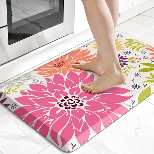 SofterCharm Kitchen Mats for Floor,Cushioned Rug Anti-Fatigue Mats for Kitchen Decor Accessories,Waterproof Non-Slip Mat and Rug for Office,Floor,Laundry 17.3*28,Mutil-Pink