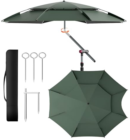 Generico Ombrellone da Viaggio 260 cm, Ombrellone da Pesca Inclinazione e Altezza Regolabili, Parasole da Campeggio Protezione UV 50+ con Borsa de Trasporto