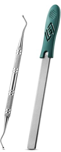 FVION Tånagelsfil för tjocka naglar och tånagelslyftare, 2 st rostfritt stål nagelfil och inåtväxande lindringsset, slitstark metallnödbräda för seniorer, män och kvinnor pedikyrverktyg (grön)