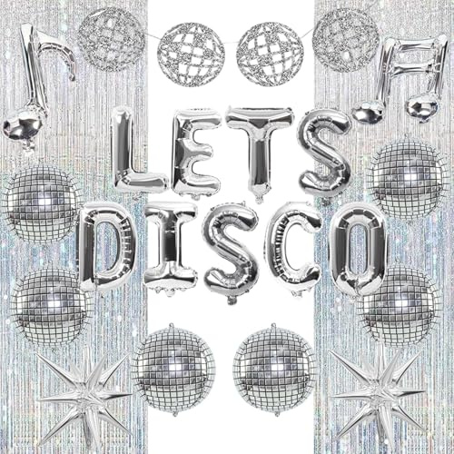 21 PCS Disco Party Decorations Set, Disco Ball Decorations Party Supplies Banner Star Balloons, Discos Ball Balloons Silver Partys Decoration Suitable for Retro Themed Parties Gatherings Age 15+