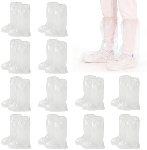 Solivive 12 Pairs Disposable Waterproof Shoe Covers - Thickened 8g/Piece Clear 50x39cm Knee-High Non-Slip Boot Protectors for Rainy Days, Outdoor Work, Renovation & Home Dustproof