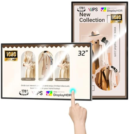 MWE Digital Signage Wall Mount 32 Inch FHD Touch Screen Monitor Android 14 Multi Touch Screen Smart Split Display Commercial Advertising Display Switch
