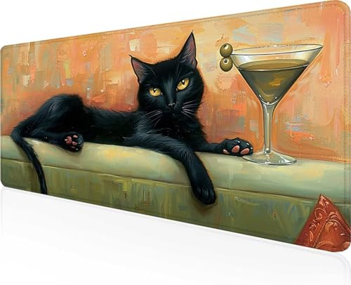 Katze Gaming Mauspad Schwarz Mousepad XXL 1600x800x3mm, Wasserdicht Anti-Rutsch Mouse Pad verbessert Präzision und Geschwindigkeit, Gaming Zubehör für Home Zimmer Deko, Geschenke PjY7330 R-Z