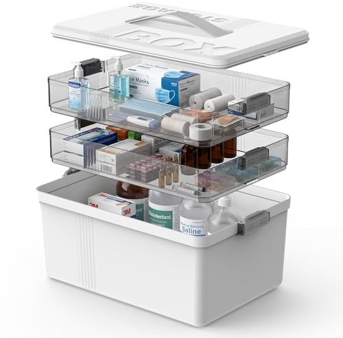 ITClosud 3-Stöckige Medizinbox, Medikamenten Aufbewahrung, Medizinbox Hausapotheke Box mit Griff und Herausnehmbarem Fach, Multifunción Aufbewahrungsbehälter Ideal für Haushalt und Reisen
