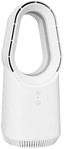 Tour de ventilateur de bureau moderne sans pales, rechargeable, 3 vitesses, 5 couleurs d'éclairage d'ambiance, compacte (30 cm de hauteur), commande tactile, batterie 2500 mAh