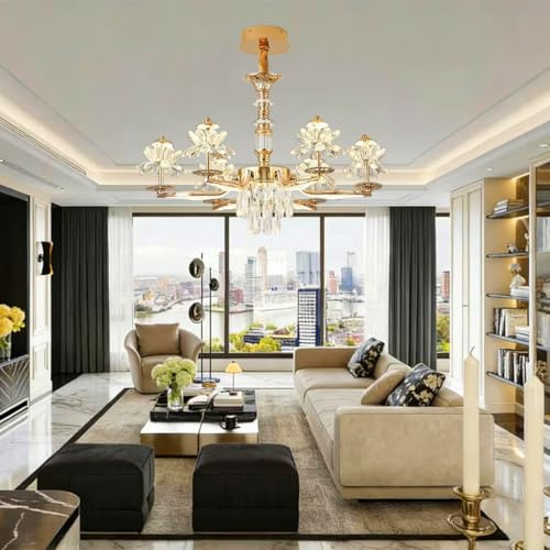 Trutipon Kronleuchter LED Kristallleuchte Kreativblätter 6 Köpfe Moderne Wohnzimmer Pendelleuchte Höhenverstellbare Deckenleuchte Für Esszimmer Schlafzimmer Küche Beleuchtung